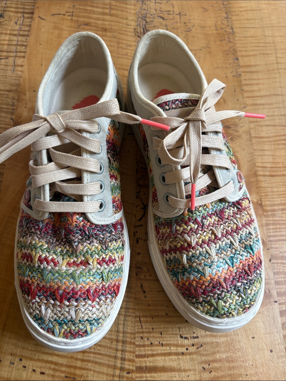 Sundance Satorisan Multicolor Woven Knit Sneakers with Beige Trim